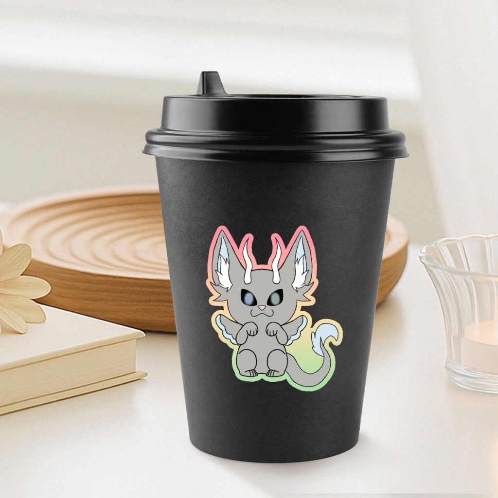 Display picture of the Sally-Mae Sticker on a black coffee cup